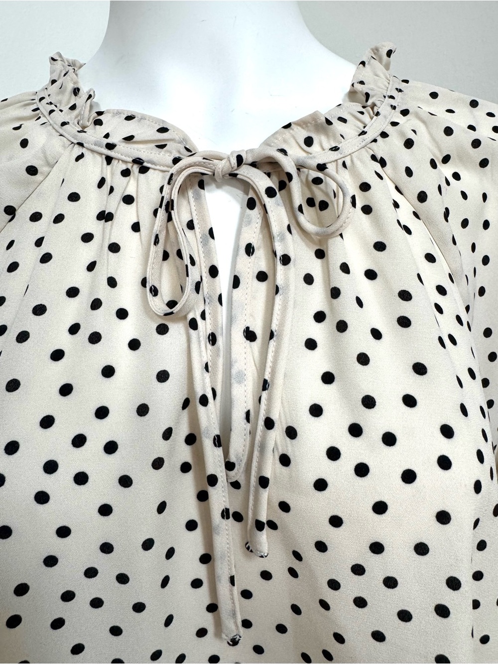 Polka Dot Tie-Neck Blouse in Cream and Black